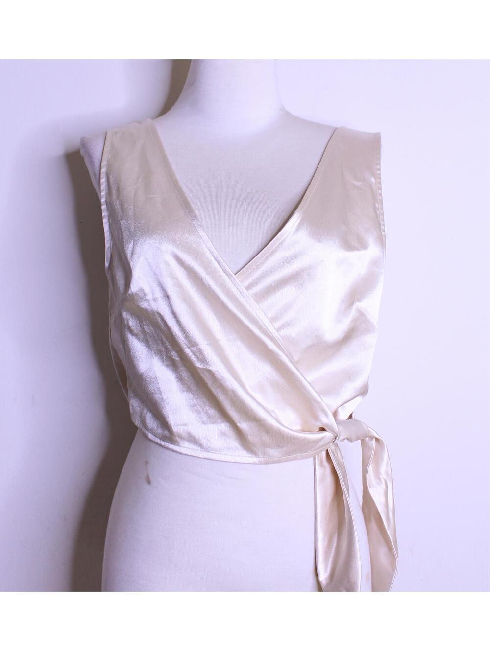 Topshop Cream Satin Sleeveless Wrap Blouse - 6